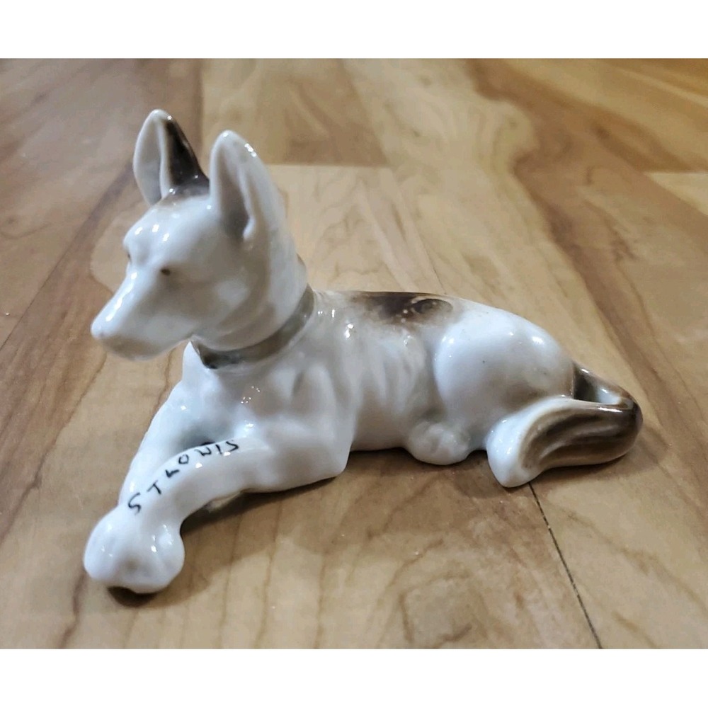 Vintage Porcelain German Shepherd Dog Figurine Laying Down St Louis Souvenir